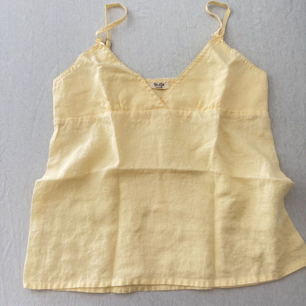 Brandy Melville J Galt Womens Linen Cami Top Yellow Tie Back Size S Cottagecore